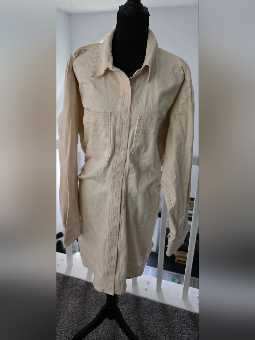 Zara Cream Button-Front Long Denim Dress